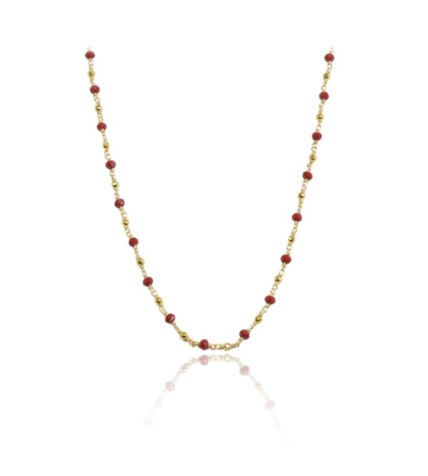 Ροζάριο Ασημένιο Επίχρυσο Με Red Stones Jade