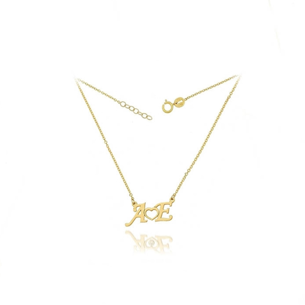 Κολιέ Ασημένιο Επίχρυσο Με Μονογράμματα Και Καρδούλα