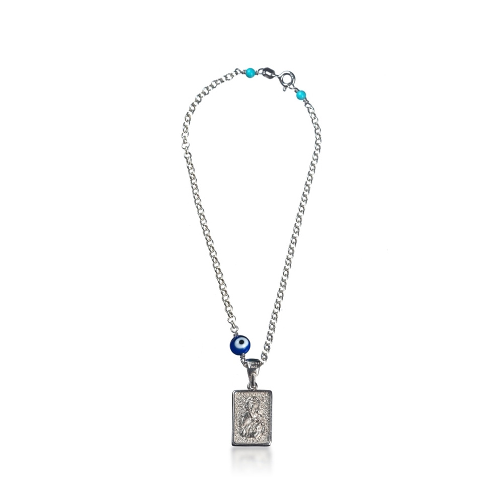 Ασημένιο Φυλαχτό Αυτοκινήτου Διπλής Όψεως Με Ματάκι