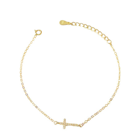 Βραχιόλι Ασημένιο Επίχρυσο Σταυρός Με Ζιργκόν