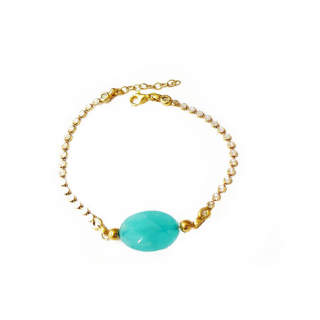 Βραχιόλι Ασημένιο Επίχρυσο Με Θαλασσί Αχάτη