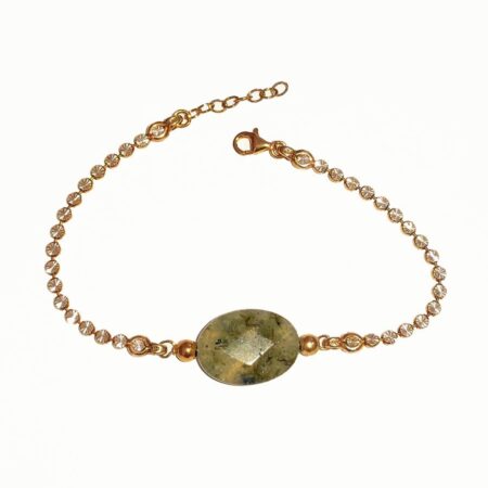 Βραχιόλι Ασημένιο Επίχρυσο Με Πράσινο Αχάτη