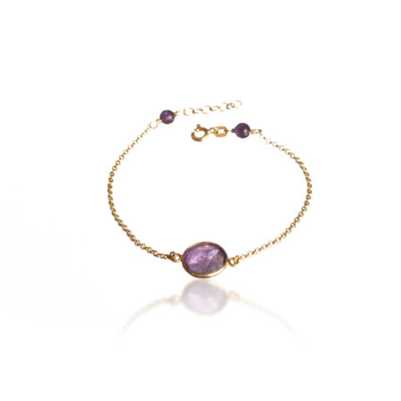 Βραχιόλι Ασημένιο Επίχρυσο Με Ορυκτή Πέτρα Αμέθυστου